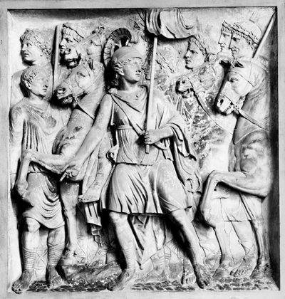 Fragment of a relief depicting the Goddess Rome with Warriors by Roman Roman